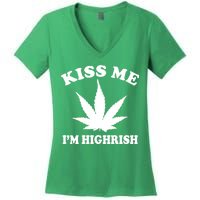 Kiss Me I'm Highrish Irish St. Patrick's Day Weed Women's V-Neck T-Shirt