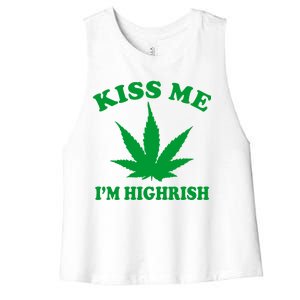 Kiss Me I'm Highrish Irish St. Patrick's Day Weed Women's Racerback Cropped Tank