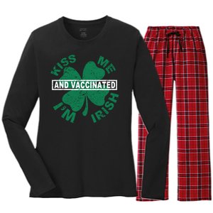 Kiss Me I'm Irish And Vaccinated Women's Long Sleeve Flannel Pajama Set 