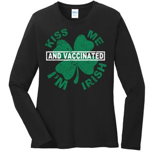 Kiss Me I'm Irish And Vaccinated Ladies Long Sleeve Shirt