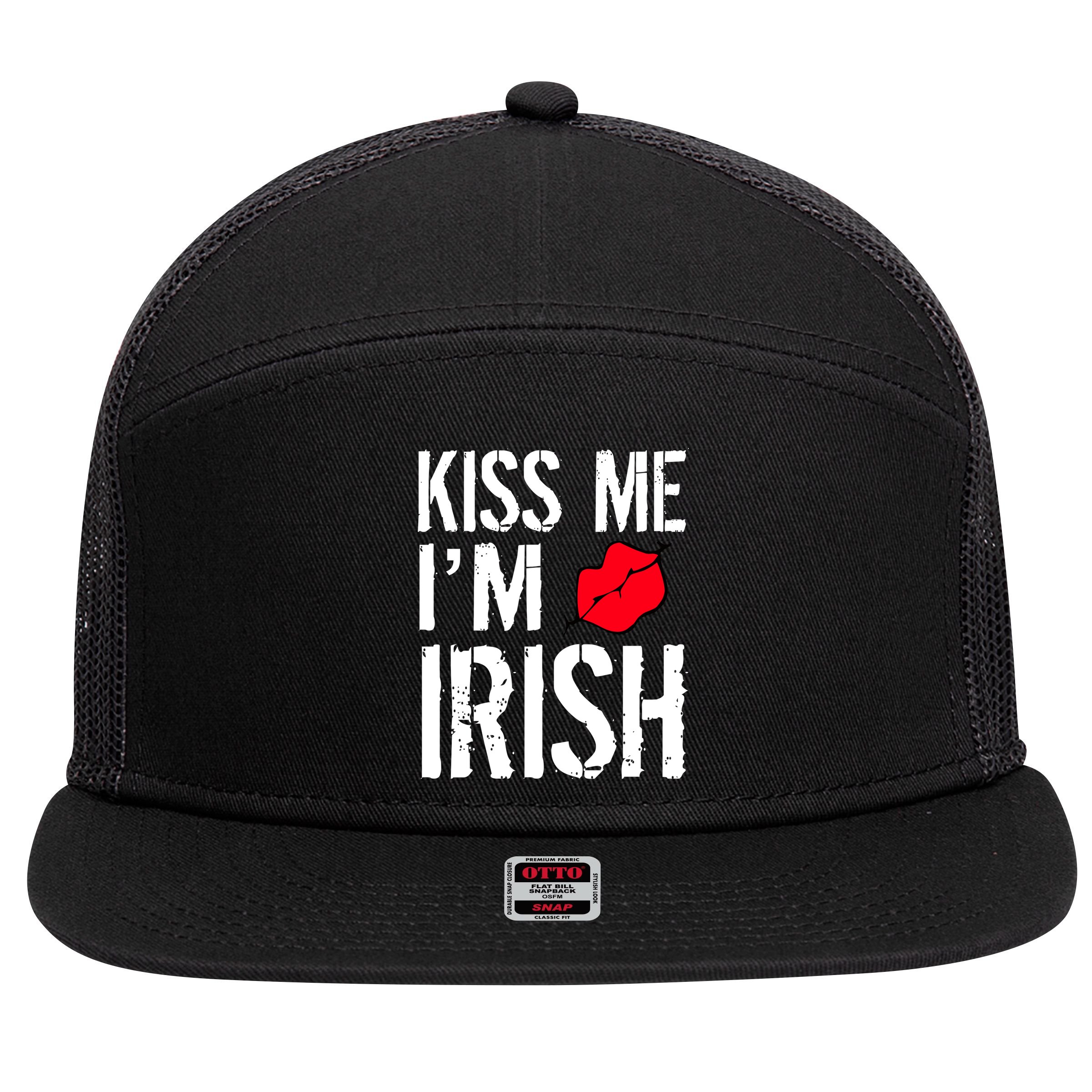 Kiss Me I'm Irish St. Patrick's Day 7 Panel Mesh Trucker Snapback Hat