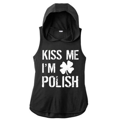 Kiss Me I'm Polish St. Patrick's Day Ladies PosiCharge Tri-Blend Wicking Draft Hoodie Tank