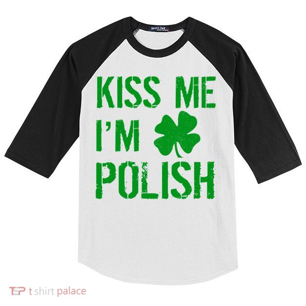 Kiss Me I'm Polish St. Patrick's Day Kids Colorblock Raglan Jersey
