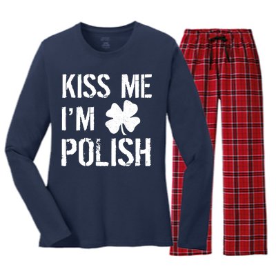 Kiss Me I'm Polish St. Patrick's Day Women's Long Sleeve Flannel Pajama Set 