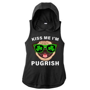 Kiss Me I'm Pugrish Funny Irish Ladies PosiCharge Tri-Blend Wicking Draft Hoodie Tank