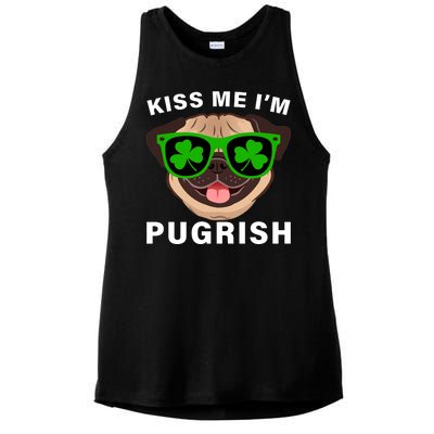 Kiss Me I'm Pugrish Funny Irish Ladies PosiCharge Tri-Blend Wicking Tank