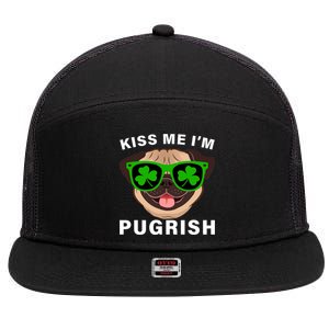 Kiss Me I'm Pugrish Funny Irish 7 Panel Mesh Trucker Snapback Hat