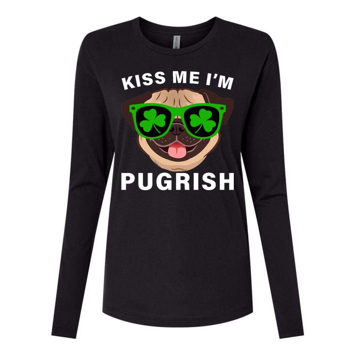 Kiss Me I'm Pugrish Funny Irish Womens Cotton Relaxed Long Sleeve T-Shirt