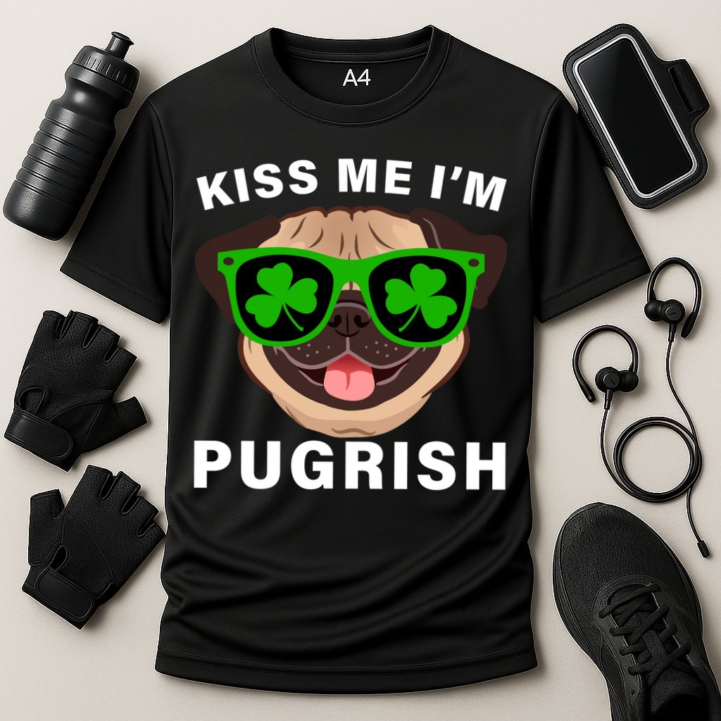 Kiss Me I'm Pugrish Funny Irish Cooling Performance Crew T-Shirt