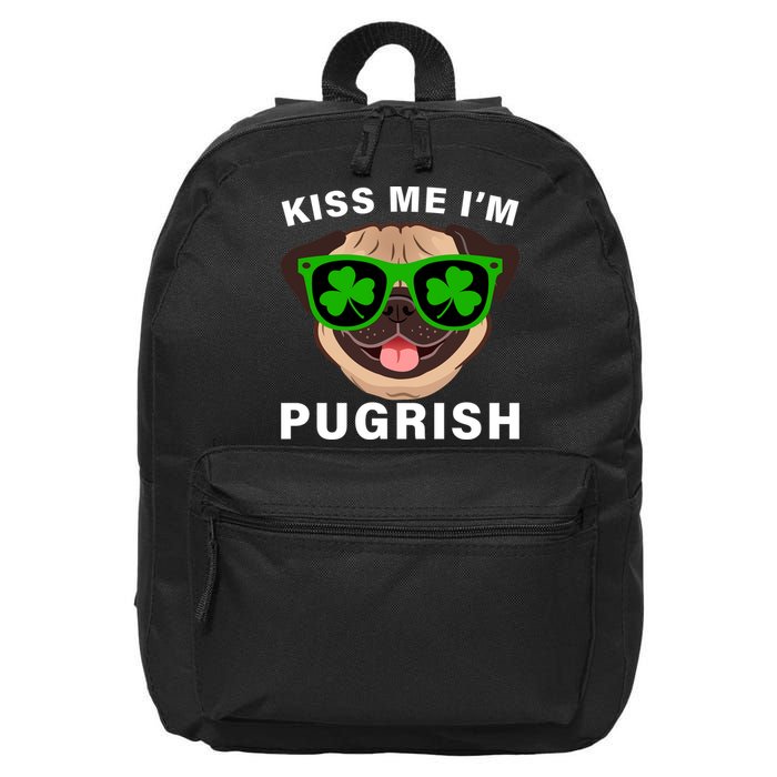 Kiss Me I'm Pugrish Funny Irish 16 in Basic Backpack