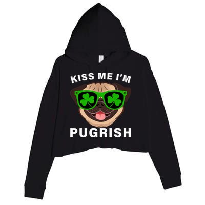 Kiss Me I'm Pugrish Funny Irish Crop Fleece Hoodie