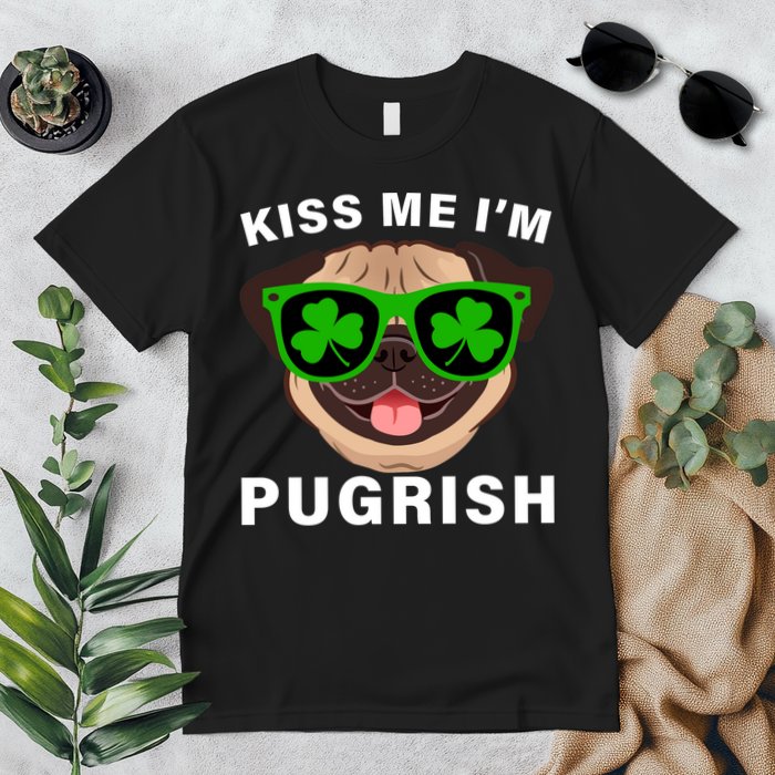 Kiss Me I'm Pugrish Funny Irish Premium T-Shirt