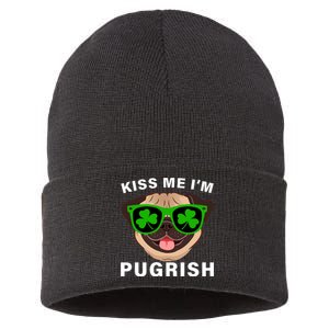 Kiss Me I'm Pugrish Funny Irish Sustainable Knit Beanie