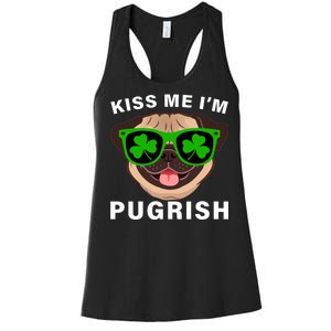 Kiss Me I'm Pugrish Funny Irish Women's Racerback Tank