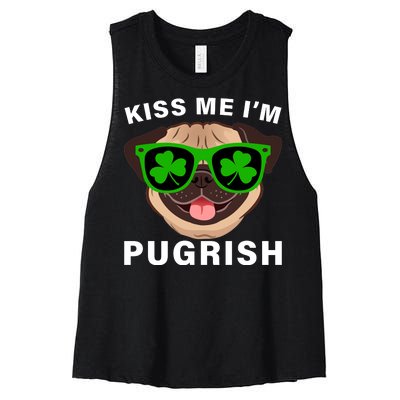 Kiss Me I'm Pugrish Funny Irish Women's Racerback Cropped Tank