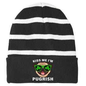 Kiss Me I'm Pugrish Funny Irish Striped Beanie with Solid Band