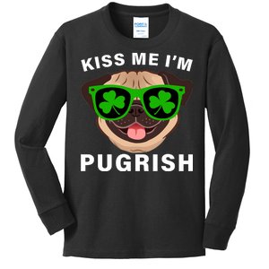 Kiss Me I'm Pugrish Funny Irish Kids Long Sleeve Shirt