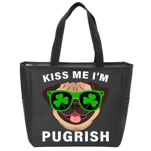 Kiss Me I'm Pugrish Funny Irish Zip Tote Bag