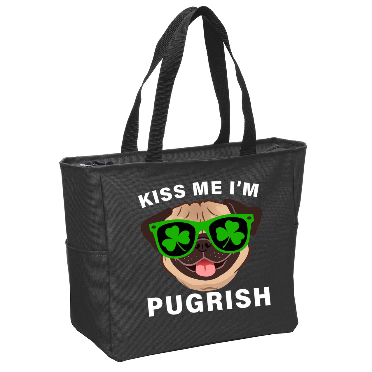 Kiss Me I'm Pugrish Funny Irish Zip Tote Bag