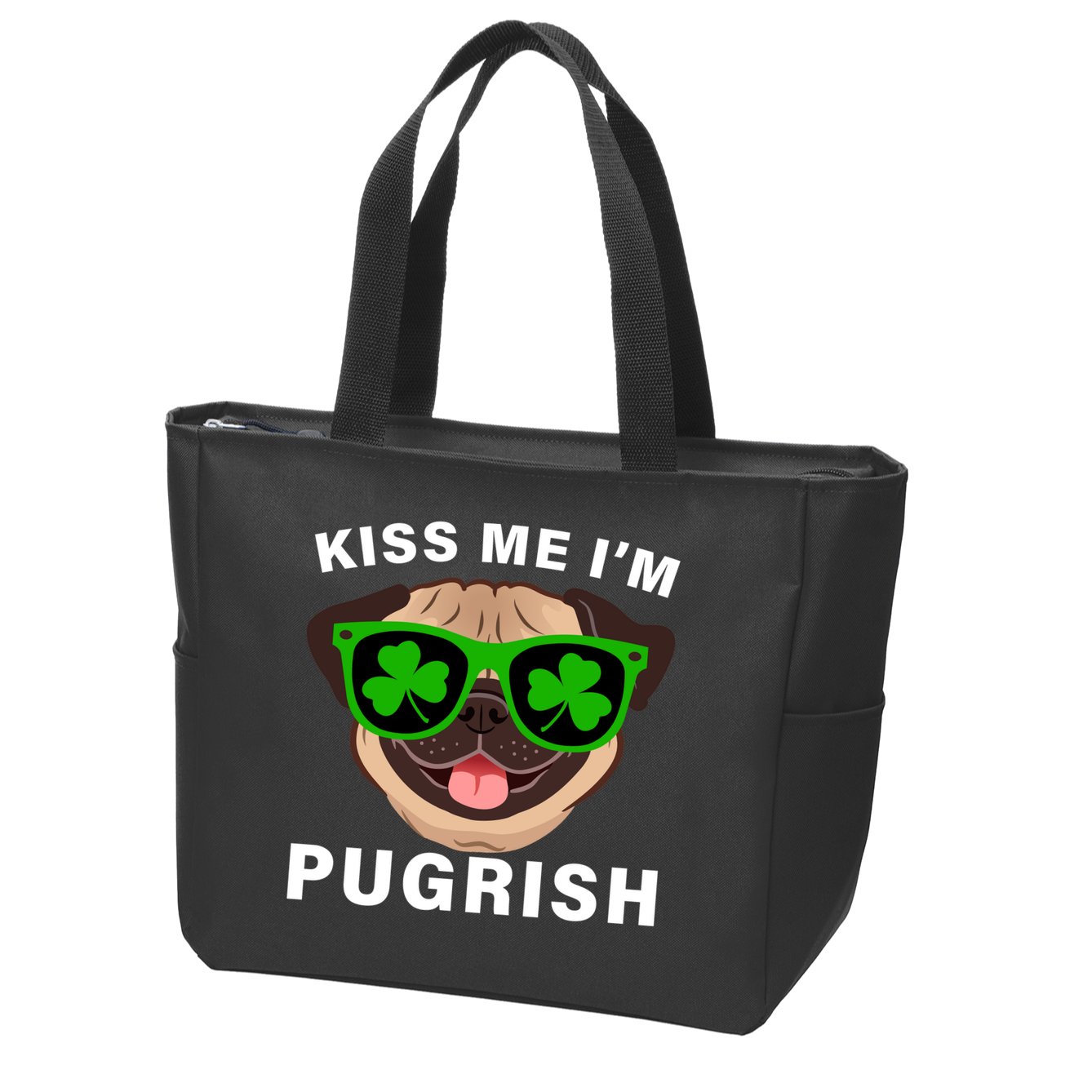 Kiss Me I'm Pugrish Funny Irish Zip Tote Bag