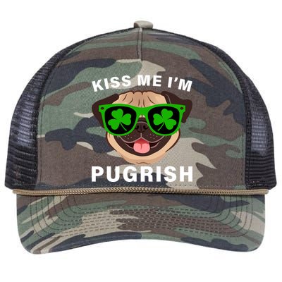 Kiss Me I'm Pugrish Funny Irish Retro Rope Trucker Hat Cap