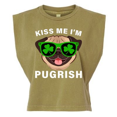 Kiss Me I'm Pugrish Funny Irish Garment-Dyed Women's Muscle Tee