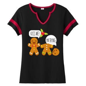 Kiss Me I'm Trying Funny Gingerbread Ladies Halftime Notch Neck Tee