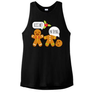 Kiss Me I'm Trying Funny Gingerbread Ladies PosiCharge Tri-Blend Wicking Tank