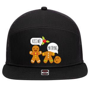 Kiss Me I'm Trying Funny Gingerbread 7 Panel Mesh Trucker Snapback Hat