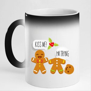 Kiss Me I'm Trying Funny Gingerbread 11oz Black Color Changing Mug