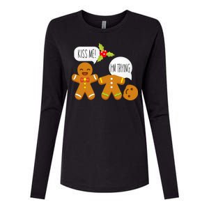 Kiss Me I'm Trying Funny Gingerbread Womens Cotton Relaxed Long Sleeve T-Shirt