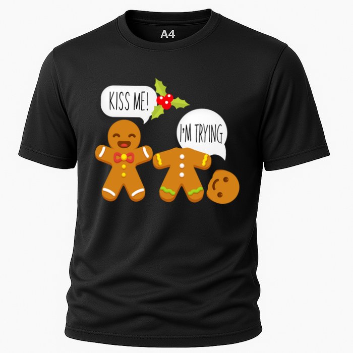 Kiss Me I'm Trying Funny Gingerbread Cooling Performance Crew T-Shirt