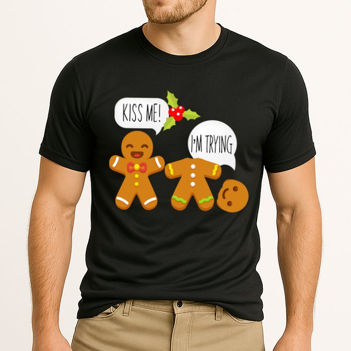 Kiss Me I'm Trying Funny Gingerbread Cooling Performance Crew T-Shirt