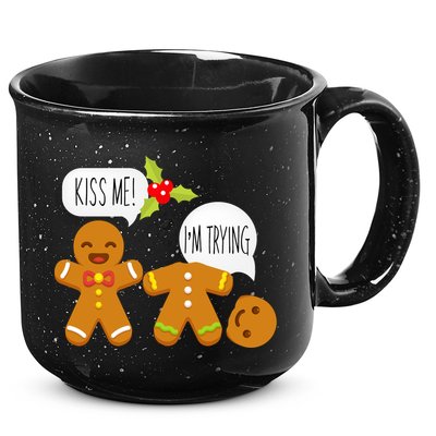 Kiss Me I'm Trying Funny Gingerbread 15oz Campfire Ceramic Mug