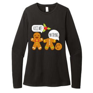 Kiss Me I'm Trying Funny Gingerbread Womens CVC Long Sleeve Shirt