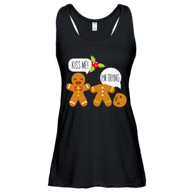 Kiss Me I'm Trying Funny Gingerbread Ladies Essential Flowy Tank