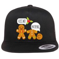 Kiss Me I'm Trying Funny Gingerbread Flat Bill Trucker Hat