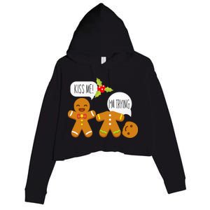 Kiss Me I'm Trying Funny Gingerbread Crop Fleece Hoodie