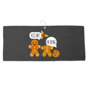 Kiss Me I'm Trying Funny Gingerbread Large Microfiber Waffle Golf Towel