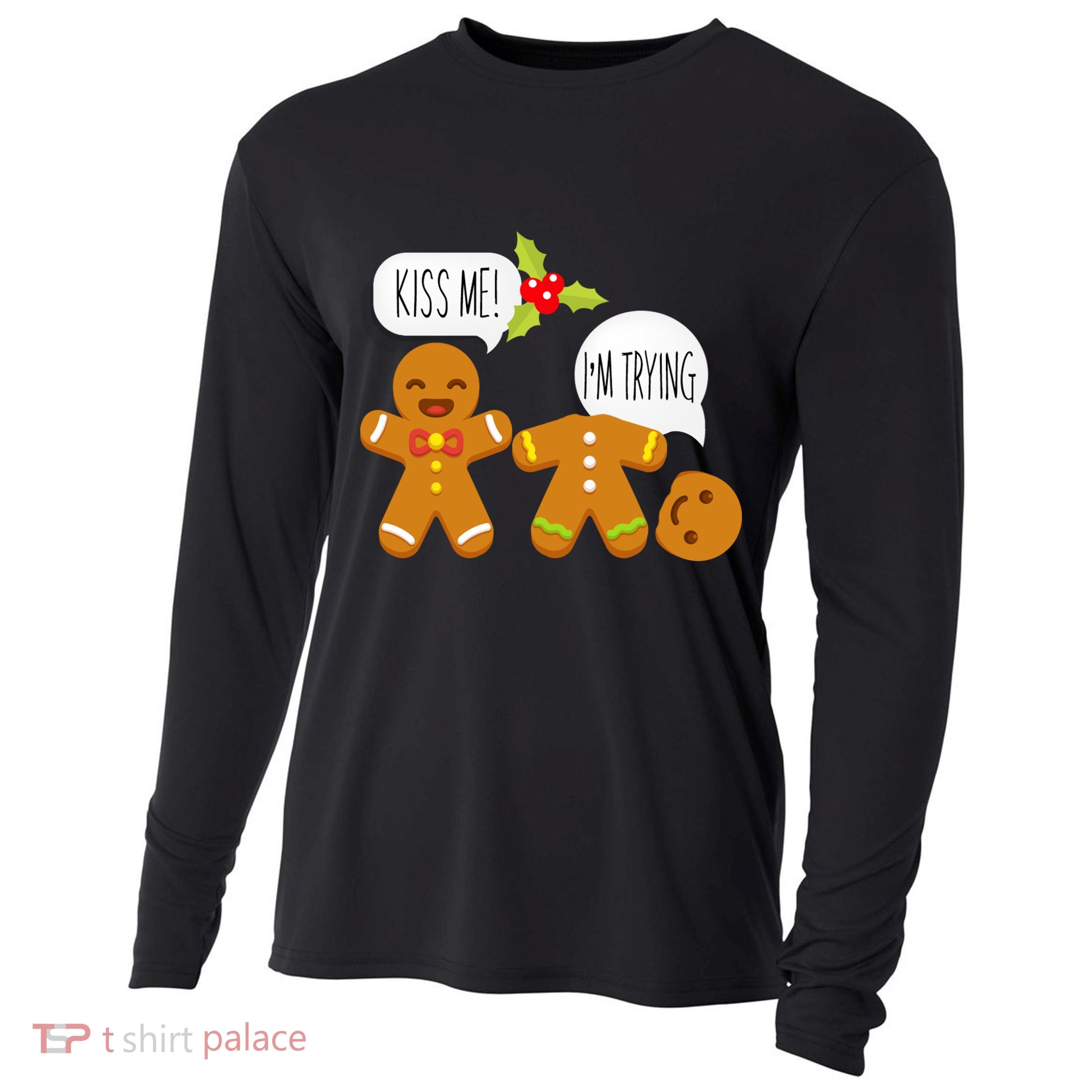 Kiss Me I'm Trying Funny Gingerbread Cooling Performance Long Sleeve Crew