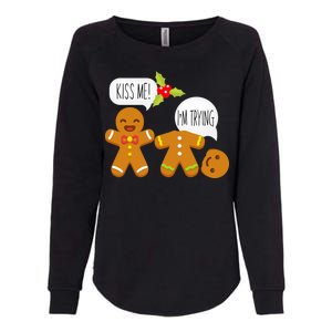 Kiss Me I'm Trying Funny Gingerbread Womens California Wash Sweatshirt