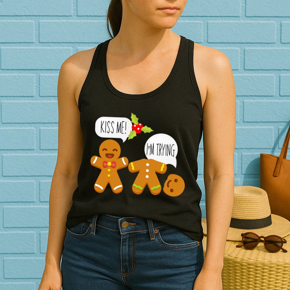 Kiss Me I'm Trying Funny Gingerbread Womens Tank Top