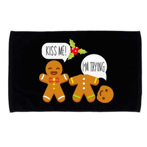 Kiss Me I'm Trying Funny Gingerbread Microfiber Hand Towel