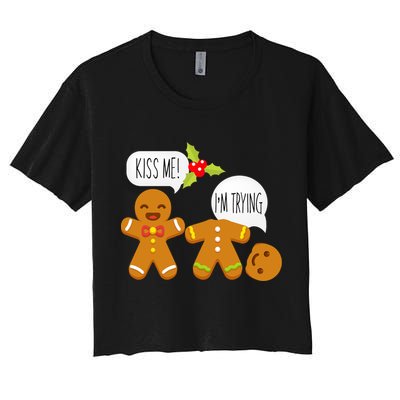 Kiss Me I'm Trying Funny Gingerbread Crop Top