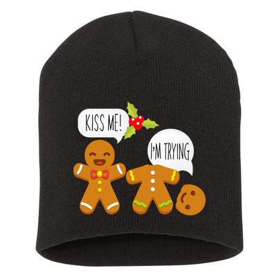 Kiss Me I'm Trying Funny Gingerbread Short Acrylic Beanie