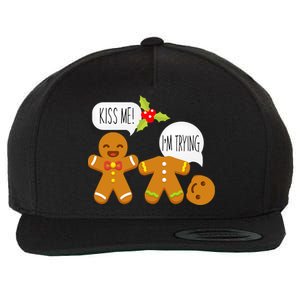 Kiss Me I'm Trying Funny Gingerbread Wool Snapback Cap