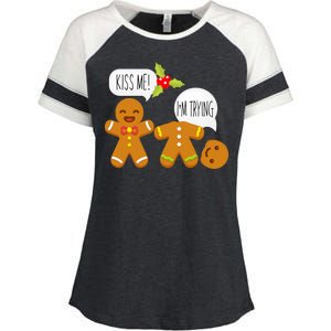 Kiss Me I'm Trying Funny Gingerbread Enza Ladies Jersey Colorblock Tee