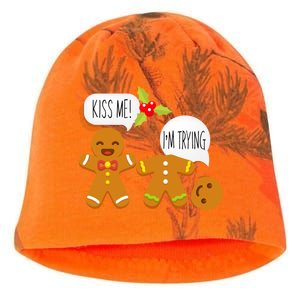 Kiss Me I'm Trying Funny Gingerbread Kati - Camo Knit Beanie