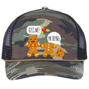 Kiss Me I'm Trying Funny Gingerbread Retro Rope Trucker Hat Cap