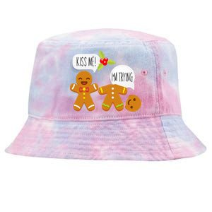 Kiss Me I'm Trying Funny Gingerbread Tie-Dyed Bucket Hat